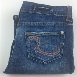 Roth Flare Jeans Low Rise Dark Wash Embroidered